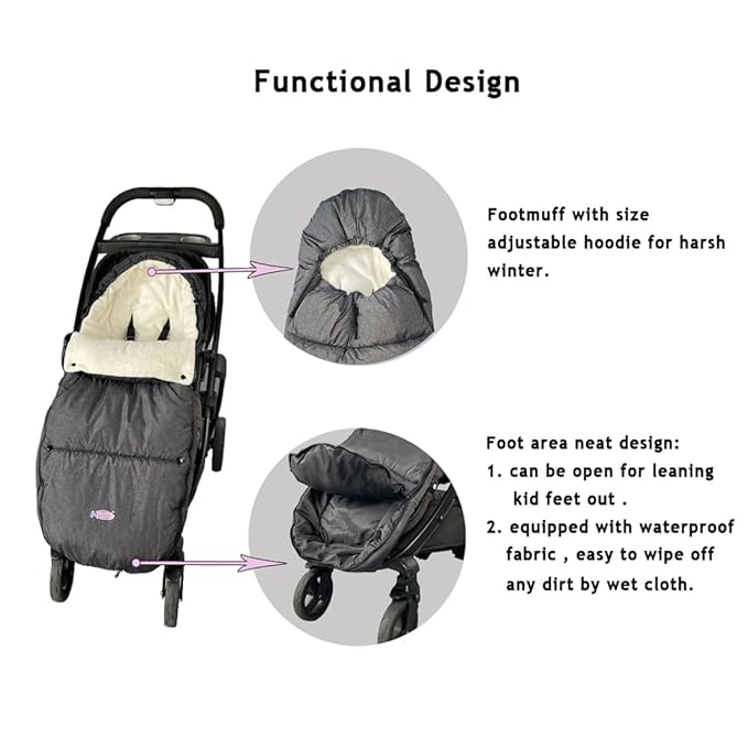 Funlife Anti-Kick Waterproof High Performance Winter Stroller Footmuff Fits All Travel Gear,Front Piece Height Adjustable and Removable,M6-4T