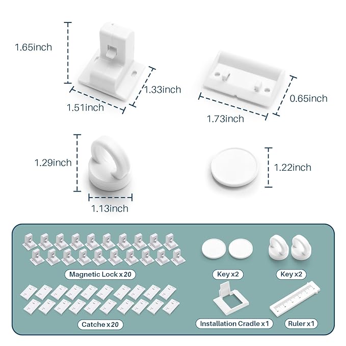 Inaya Magnetic Cabinet Locks Baby Proofing (20 Locks & 2 Keys), Child Safety Magnet Locks for Cabinets & Drawers with Invisible Design, 3M Adhesive for Easy Installation - No Drill & Tool Needed