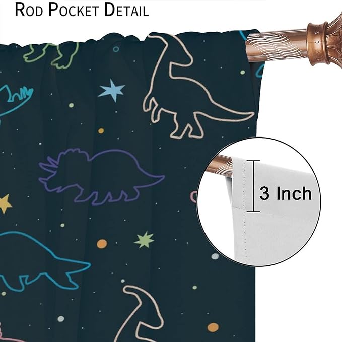 Cartoon Colorful Dinosaur Curtains for Kids Boys Girls Home Decor, Astronaut Funny Outer Space Star Blackout Rod Pocket Window Drapes for Bedroom Living Room W21xL54in 2 Panels