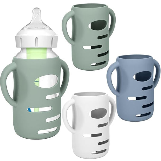 BUSOHA 3 Pack Silicone Sleeves for Dr Brown's Glass Baby Bottles - Drop Protection Baby Bottle Sleeves,Compatible with Dr. Brown's Newborn Glass Bottles,with Silicone Handles,9 oz