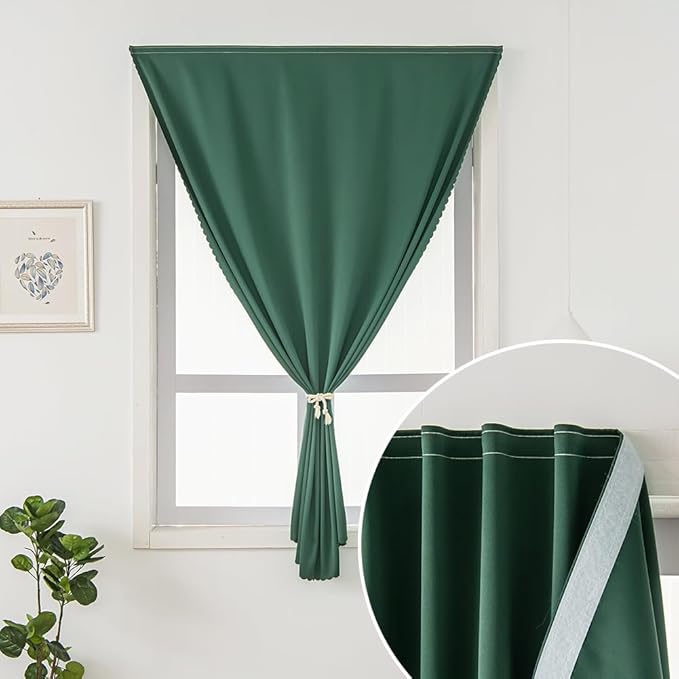 Blackout Curtains for Bedroom Stick On Curtains Window Shades Pull Down Blackout Window Cover No Drillng Self Adhesive Curtains No Rod Small Curtain, 35" W X 79" L, Dark Green, 1 Panel