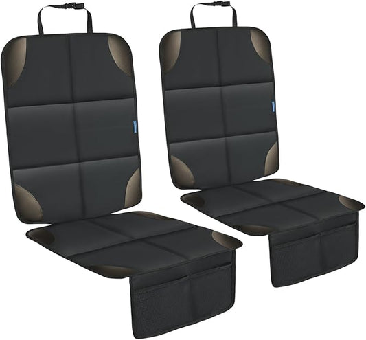 Car Seat Protector for Child Carseat, 2 Pack Protect Car Seats Cover for Baby with Thickest Padding and Non-Slip Padded Backing Mesh Pockets Kids Pets Car Back Seat Protectors(Darkgrey)