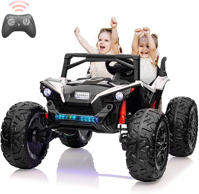 2 Seaters 24V Ride on UTV with Remote Control,10AH Battery, 400W Powerful Motors with 17" EVA Wheels, 20.5“ Seat Width Electric Ride Toy with Metal Suspension,LED Lights,Music,Horn (White)