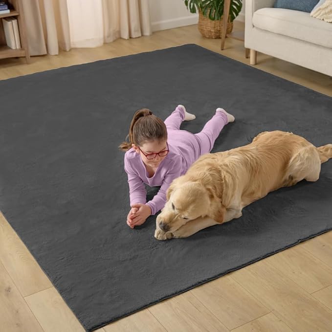 GORILLA GRIP Ultra Soft Washable Area Rug, Stain and Slip Resistant Plush Thick Carpet for Bedroom Living Room, No Shed Floor Rugs, Pet Friendly, Dorm Essentials, Kids Nursery Home Decor 4x6 Dark Gray