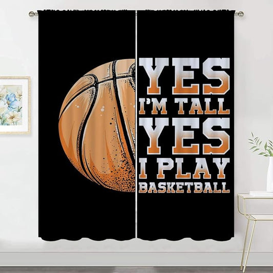 Basketball Blackout Curtains for Boy Girl Room Darkening Decor,Sport Theme Motto Dark Background Bedroom Living Room Home Rod Pocket Thermal Insulated Window Curtain/Drapes Panel,42x45 Inch…