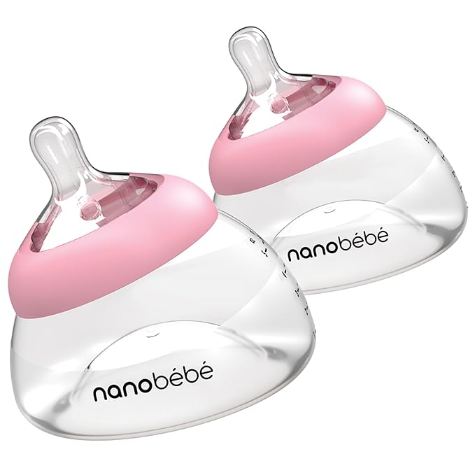 Nanobebe Breastmilk Bottle, Breastfeeding Newborn Breast Like, Anti Colic, Perfect Latch, Preserves Breast Milk nutrients, Twin-Pack Pink