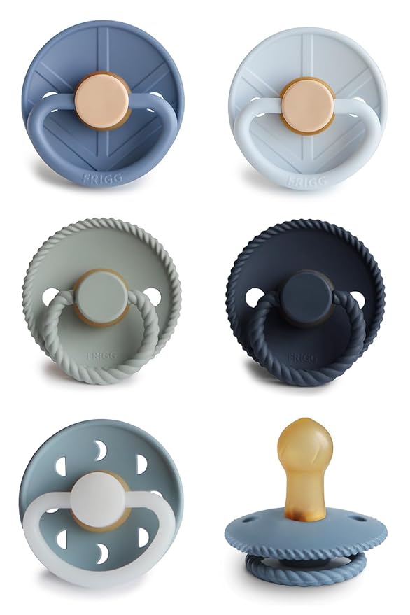 FRIGG Natural Rubber Baby Pacifier 6-Pack Endless Sea | Made in Denmark | BPA-Free (0-6 Months)