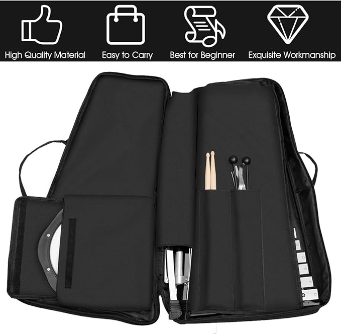 Giantex Percussion Glockenspiel Bell Kit 30 Notes, Xylophone with Adjustable Height Frame, Music Stand, 8" Practice Pad, Bell Mallets, Drumsticks, Carrying Bag, for School Band Beginner Student