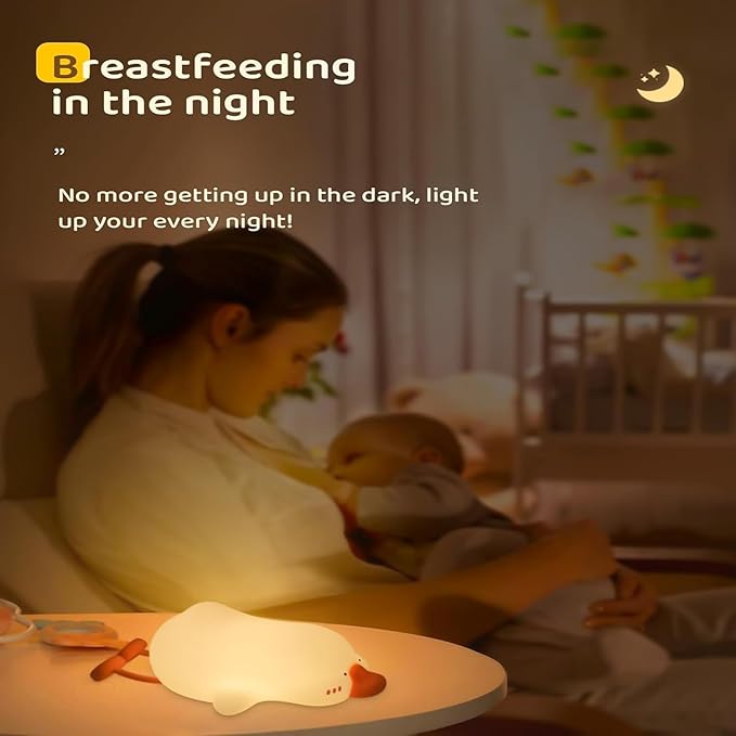 Big Goose Night Light，Squishy Silicone Kids Lamp, Dimmable 3-Gear Warm Light with Tap Control, BPA-Free Baby Cut LED Nightlight for Nursery Bedrooms Camping & Party Decor