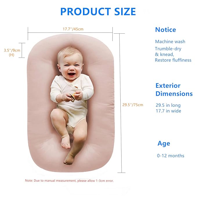 Baby Lounger for Newborns, Baby Nest & Floor Cushion, Soft Cotton, Portable Diaper Changing Pads for Boys & Girls 0-12 Months(Pink)