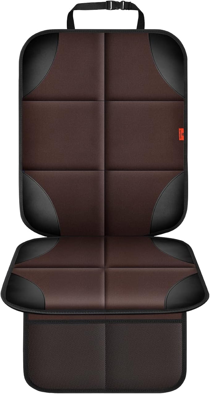 Car Seat Protector 1 Pack Car Seat Cushion Mat Thickest Padding,Waterproof 600D Fabric Car Seat Covers for Non-Slip Backing Mesh Pockets for Baby and Pet (Brown, 1 Pack)