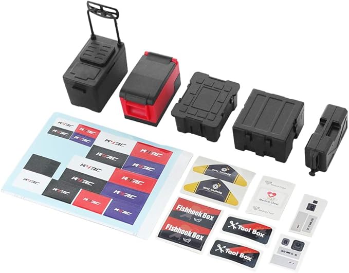 5PS Plastic RC Mini Tool Set/Fishing Box/Medical Chest/Refrigerator/Fuel Tank/Tool Case Compatible with traxxas TRX4 Axial SCX10 1/10 1/8 RC Crawler Climbing Car Simulation Decoration-Black