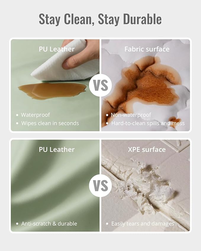 Blissful Diary Vegan Leather Baby Play Mat, 50x50 Thicken Foam Cushioned & Waterproof Playpen Mat for Infants and Toddlers, Stylish and Just Wipe-Clean Playmat for Baby Play on Floor, Light Green