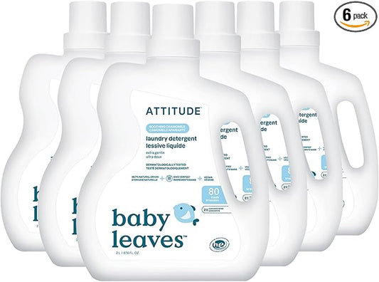 ATTITUDE Baby Laundry Detergent Liquid, EWG Verified, Safe for Baby Clothes, Infant and Newborn, HE Compatible, Soothing Chamomile, 80 Loads, 67.6 Fl Oz (Pack of 6) (AMAZON EXCLUSIVE)