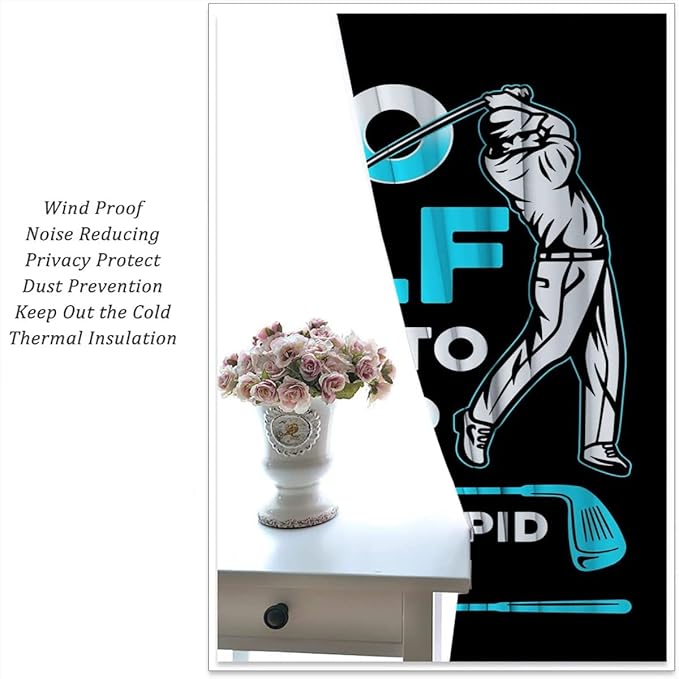 Golf Blackout Curtains for Boy Girl Room Darkening Decor,Sports Themed Golfers and Cars Bedroom Living Room Home Rod Pocket Thermal Insulated Window Curtain/Drapes Panel,42x63 Inch…