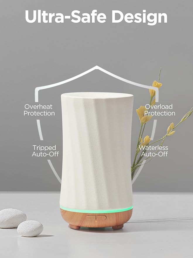 InnoGear 150ml Ceramic Oil Diffuser, Handcrafted Stone Essential Oil Diffuser Aromatherapy Diffusers Ultrasonic Cool Mist Humidifier Vaporizor with 2 Mist Modes Waterless Auto Off for Room Office Home