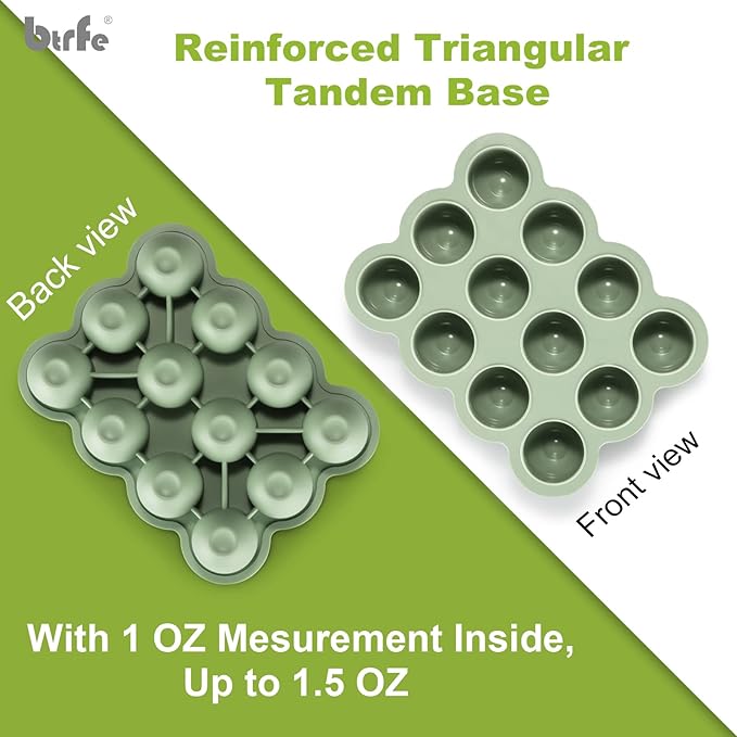 Baby Food Storage Container - 1.5oz x 12 Pods Silicone Freezer Tray with Lid for Homemade Baby Food, Fruit Purees, Vegetable & Breast Milk (Green)