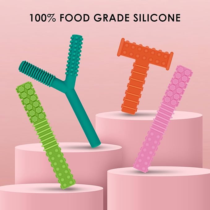 ERKOON Sensory Chew Toys for Autistic Children, 4 Pack Silicone Chewy Tube Oral Motor Tools for Sensory Kids with Autism, Biting, ADHD, SPD, Chewies with Special Needs, Teething Sticks Toys (4 Pack#1)