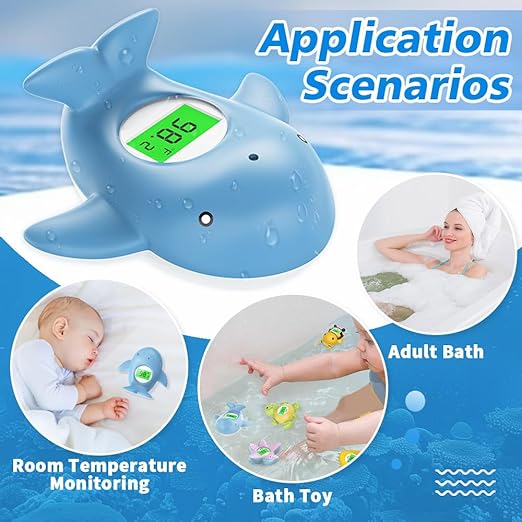 Baby Bath Thermometer, Infant Digital Water Thermometer Safety with 3 Color Backlit and Temperature Warning, Room Thermometers Floating Toy for Infant, Toddler, Bathtub, Swimming Pool (Light Blue)