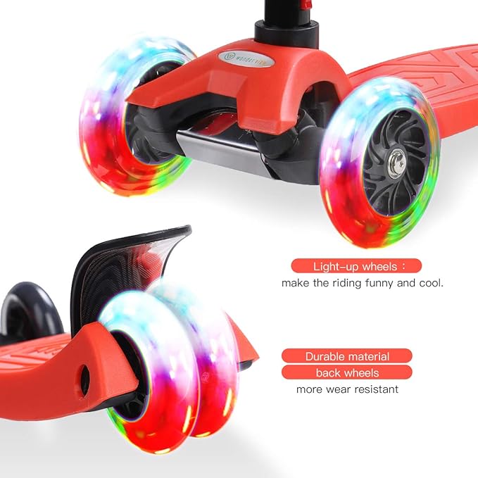 3 Wheel Scooter for Kids Ages 6-12,Kids Scooter with Light Up Wheels, Sturdy Deck Design, and 4 Height Adjustable Suitable for Kid Ages 3-12