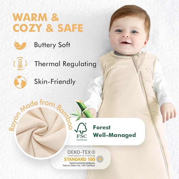 HAPIU Unisex Rayon Made from Bamboo Baby Sleep Sack TOG 1.0, 2-Way Zipper YKK, Wearable Blanket Baby