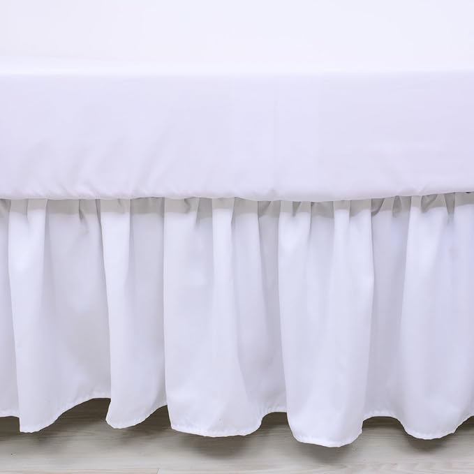 Cloele 3 Pieces Baby Crib Bedding Set- Solid Ruffle Quilted Set Includes Comforter Fitted Sheet Crib Skirt for Boys and Girls - Cute Ruffled Nursery Crib Standard Size Baby Bedding Set White