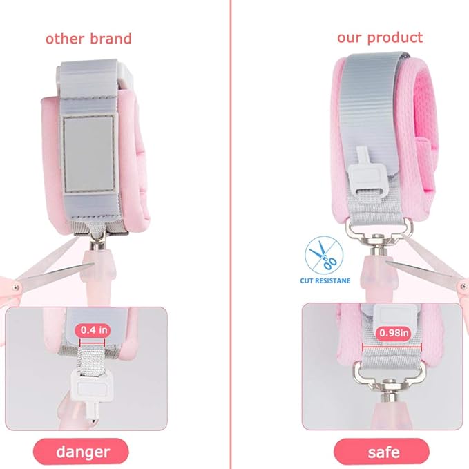 Anti Lost Wrist Link (8.2ft), Socub Breathable Toddler Leash Wrist for Child Safety, Wrist Link for Kids with Key Lock, Pink