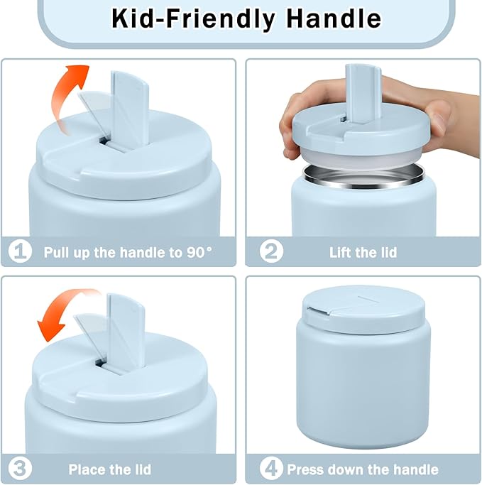 26oz Kids Thermos for Hot Food, Insulated Vacuum Food Jar with Buckle Lid, Stainless Steel Wide Mouth Leak Proof Insulated Lunch Container for School Picnic Travel, Blue