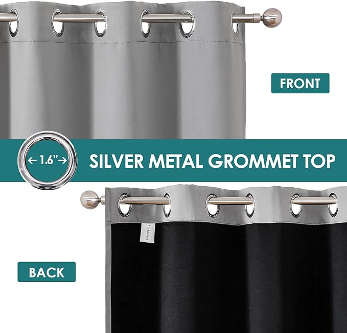 ChrisDowa 100% Blackout Curtains for Bedroom with Black Liner, 2 Thick Layers Total Blackout Thermal Insulated Grommet Window Curtains 63 Inch Length 2 Panels Set (Light Grey, 52 x 63 Inch)