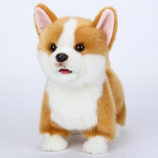 Interactive Plush Corgi Dog, Companion Robot Dog Pets,Handmade Weighted Stuffed Animals,Electronic Walking Toy with Barking,Tail Wagging,Talking,