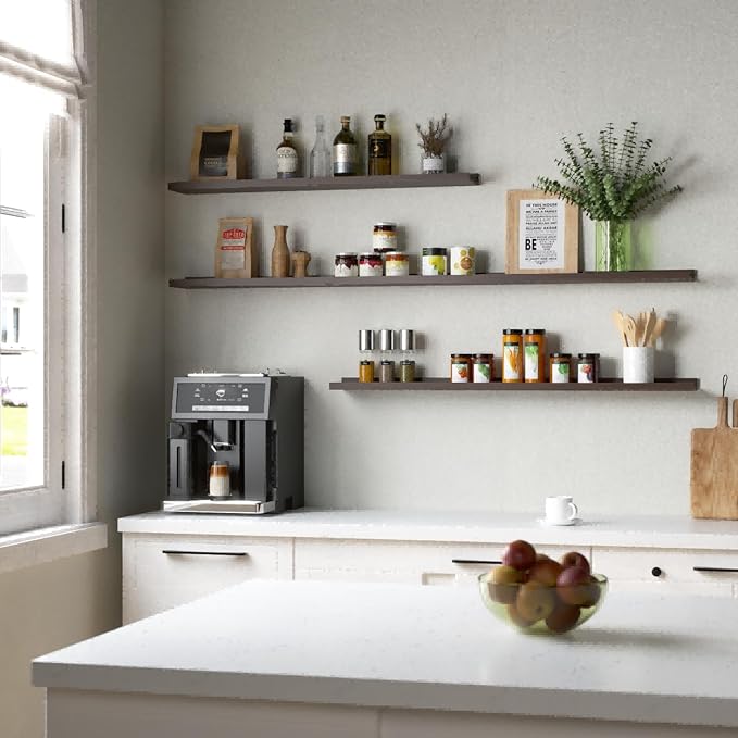 55.1 Inches Long Floating Shelves, 2 Set Rustic Wall Shelf for Bedroom, Nursery Book Shelf with Lip, Picture Ledge Shelf for Living Room, Bathroom, Kitchen - Walnut