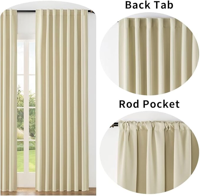 Joydeco Custom Blackout Curtains for Bedroom, 1 Panel Room Darkening Curtains & Drapes for Living Room Window Rod Pocket Back Tab (Custom Size,Light Beige)