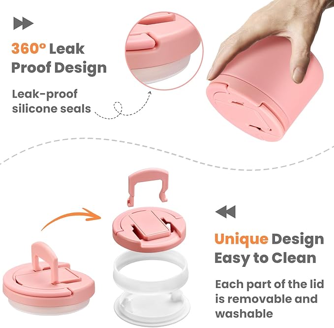 14oz Insulated Vacuum Food Jar with Buckle Lid,Soup Thermo for Hot Food Kids,Wide Mouth Leakproof Stainless Steel Lunch Container with Spoon-Pink