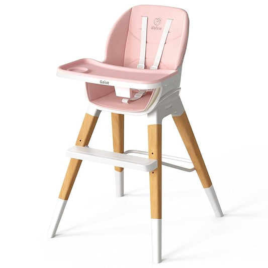 8 in 1 Highchair, Convertible Wooden Baby High Chair with Tray, Adjustable High Chair for Babies and Toddlers, Easy to Clean, Grow with Family|Booster|Learning Table|High Stool