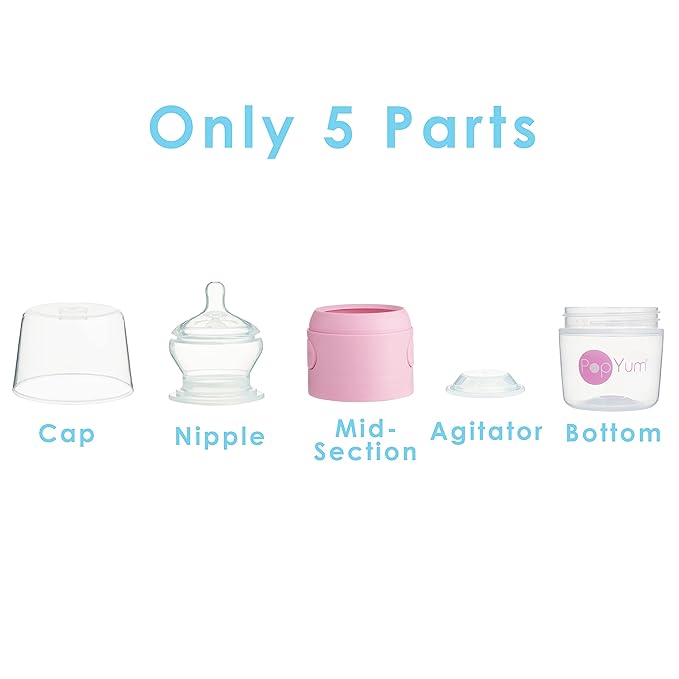 PopYum 5 oz Pink Anti-Colic Formula Making/Mixing/Dispenser Baby Bottles, 3-Pack with #1 Slow Flow Nipples, 150 ml, BPA-Free, Natural Latch