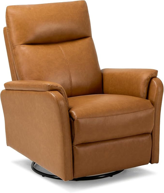 COLAMY Leather Swivel Recliner Chair with Footrest, High Back with Double-Layer Cushion, Glider Recliner for Nursery & Living Room, Bedroom, Camel