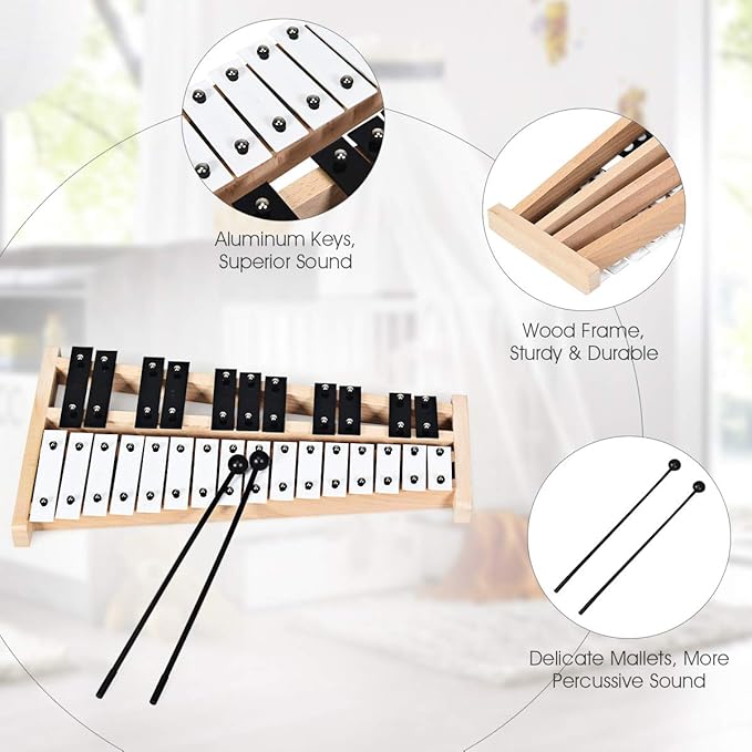 Giantex 27 Note Glockenspiel Xylophone, Percussion Instrument with Wood Base and 27 Metal Keys, Alto Full Size Glockenspiel Xylophone for Adults and Kids- Includes 2 Mallets and Carrying Bag