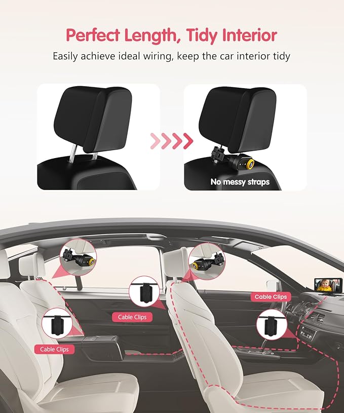 BM5 PRO Baby Car Camera for 2 Kids, 7.2" 1080P Dual Channel Display for Car Seat, Easy Installation with 2 IR Night Vision Cameras, Rear Seat Safety for Babies and Pets