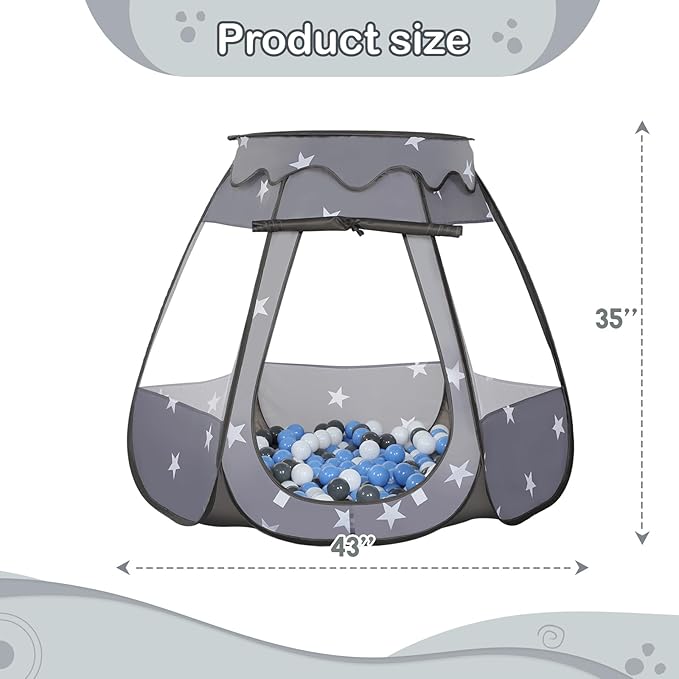 Baby Ball Pit for Toddler with 50 Balls, Kids Pop Up Play Tent for Girls, Princess Toys Gifts for Children Indoor & Outdoor Playhouse (Black: Gray/White/Babyblue, 109x90cm/50 Balls)
