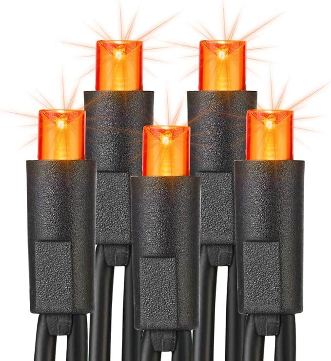 Brizled Orange Halloween Lights, 33ft 100 LED 5mm Wide Angle Orange Halloween String Lights, 120V UL Certified Connectable Mini Amber Light String for Tree Party Home Indoor Outdoor Decor, Black Wire