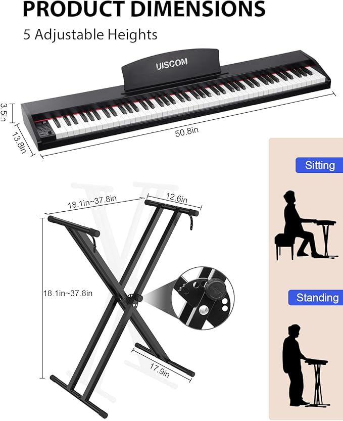 88 Key Digital Piano Keyboard for Beginners - Full Size Semi Weighted Wooden Electric Piano Set with Stand, Triple Pedal, Headphone,Carry Bag - Supports USB-MIDI Connecting (Wood Grain Black)