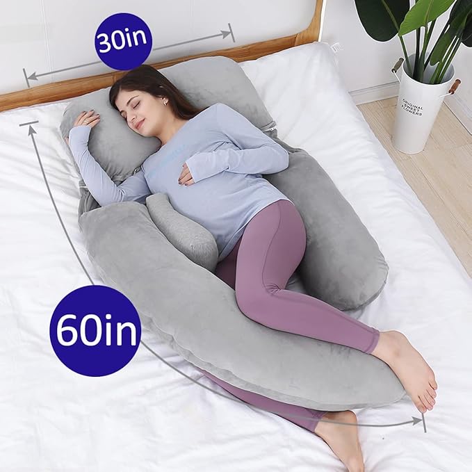 AS AWESLINGDetachable Maternity Pillow for Pregnant Women | 60in Pregnancy Pillows for Sleeping | Extra Large Full Body Pillow for Pregnancy with Crystal Velvet Cover(Dark Gray)
