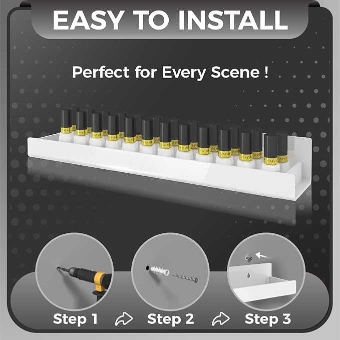 4 Pack 15 Inch Whtie Acrylic Shelves, Kids Floating Bookshelf for Kids Room, Modern Nail Polish Rack Sunglasses Essential Oil Picture Ledge Display Toy Storage Wall Shelf