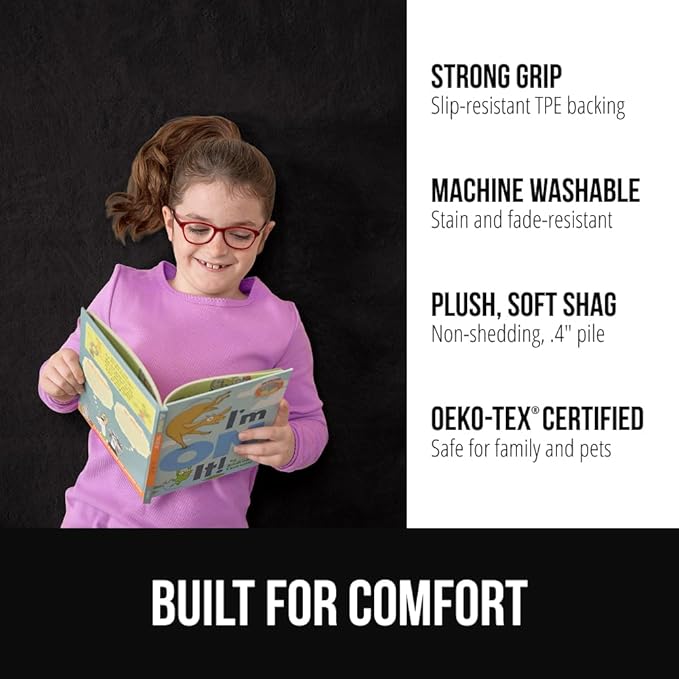 GORILLA GRIP Ultra Soft Washable Area Rug, Stain and Slip Resistant Plush Thick Carpet for Bedroom Living Room, No Shed Floor Rugs, Pet Friendly, Dorm Essentials, Kids Nursery Home Decor, 3x5, Black