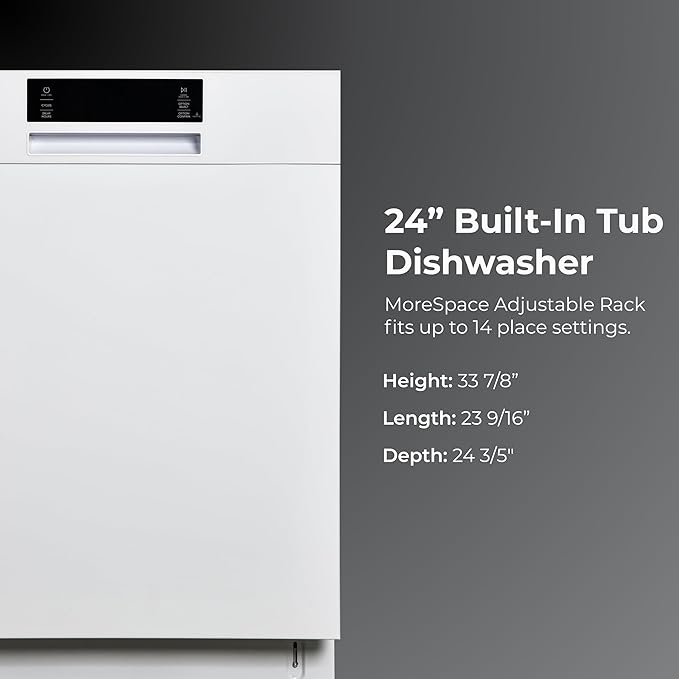 Kenmore 24" Built-in Stainless Steel Tub Dishwasher EasyFlex 3rd, SmartWash, UltraWash Plus, TurboDry, and MoreSpace Adjustable Rack, Energy Star Certified, White