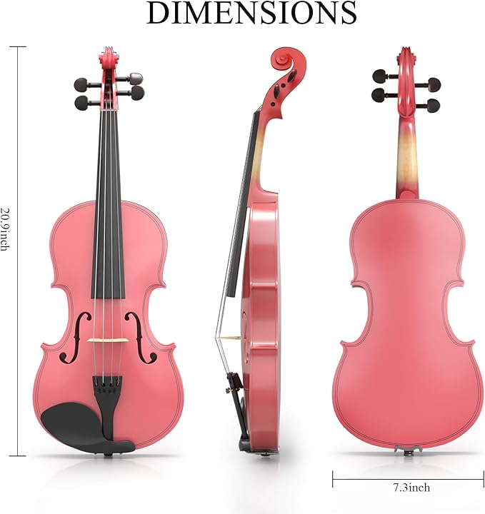 1/2 Violin Kit, Beginner Violin for Kids, Students, Complete Kids Violins Set with Case, Bow, Rosin, Ideal for Kids Violins Beginner Ages 5-9, Rose Pink