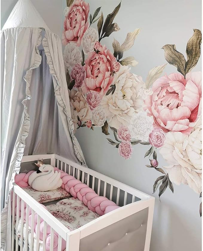 Bed Canopy with Frills Reading Nook Game Tent for Kids Boho Hanging Net Play Room Decor(Light Grey)