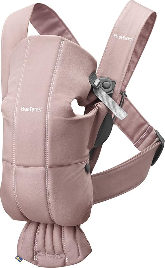 BabyBjörn Baby Carrier Mini, Cotton, Dusty Pink Newborn Carrier (7-25 lbs), Ergonomic, Easy-to-Use