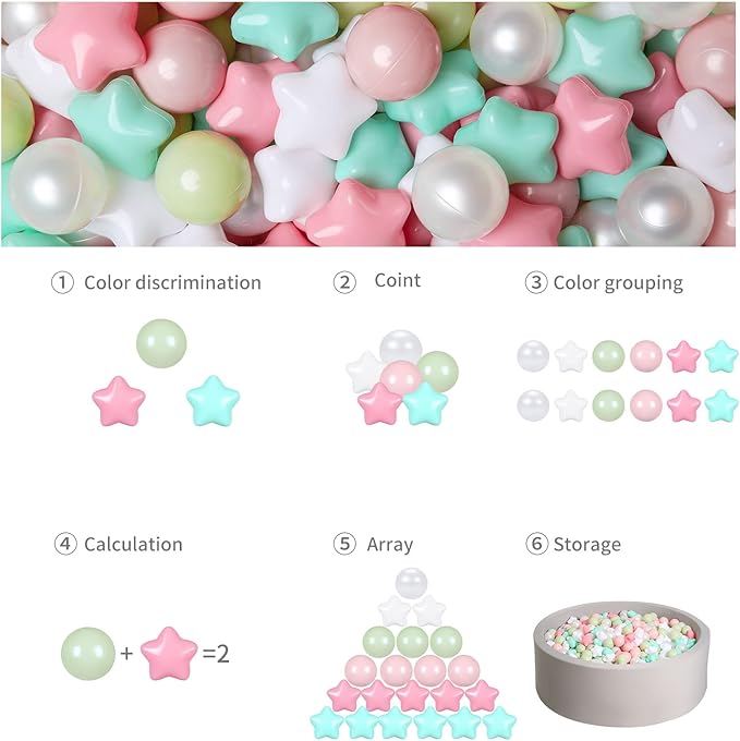 GOGOSO Ball Pits Balls for Toddlers Pack of 50 100 200 Plastics Shape Ball Non-Phthalate Non-BPA Non-Toxic 2.2-Inch Crush Proof Play Balls