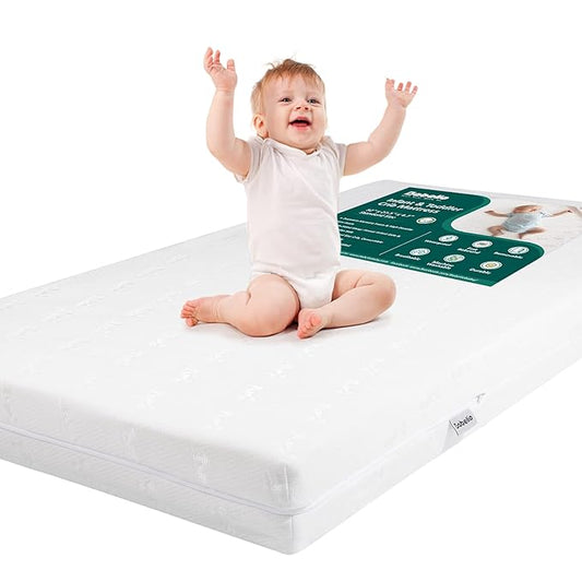 BABELIO Breathable Crib Mattress, Dual-Sided, Memory Foam, Waterproof, Removable and Machine-Washable Cover, for Toddler and Baby 52" x 27.5"